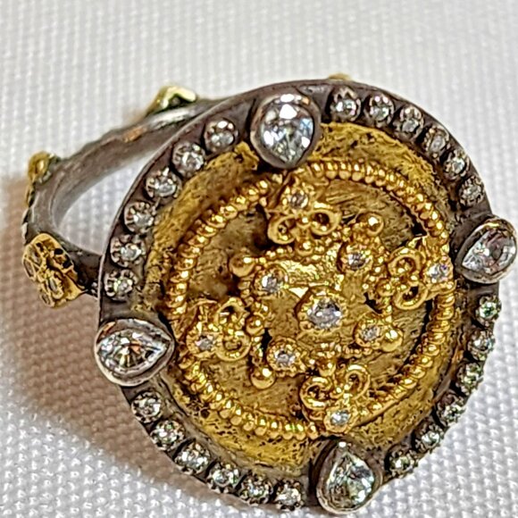 Armenta Old World 18K Gold & Silver Diamond Sapphire Ring 02742 Sz 7 – Excellent - Picture 4 of 16